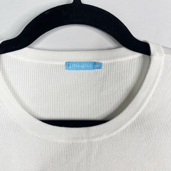 J McLaughlin Medium M White Ribbed Crew Neck Button Cuff Sweater Cotton Modal - Picture 3 of 8